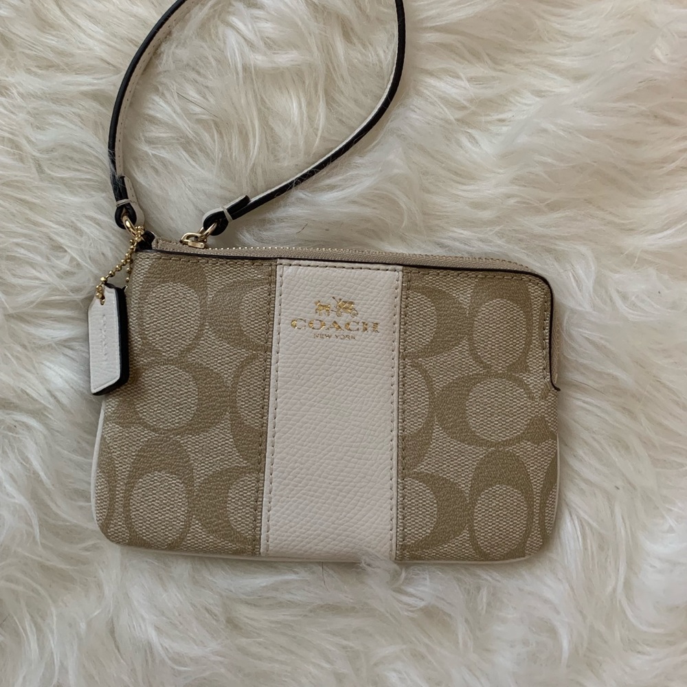 Coach Cream and Tan Wristlet